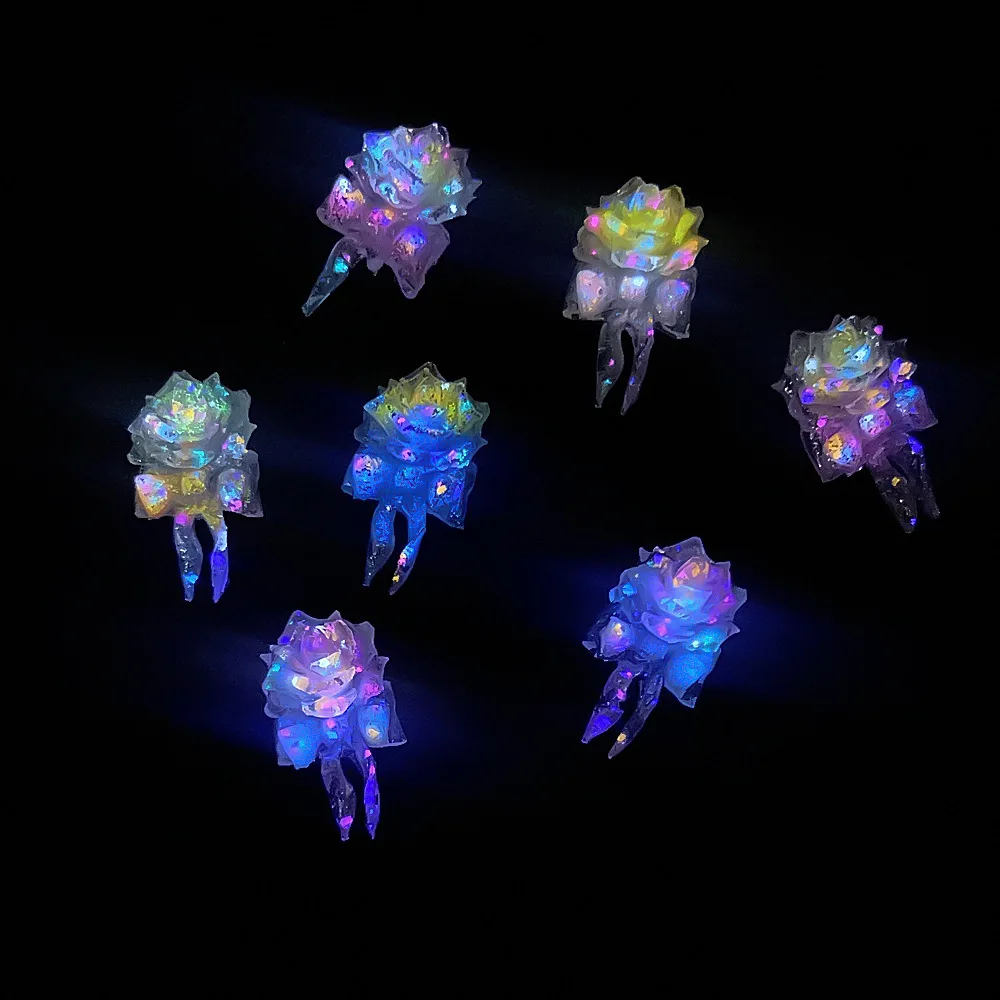 เสน่ห์เล็บกุหลาบ 3D 20 ชิ้น - เพ้นท์เล็บลายดอกไม้หรูหราพร้อมริบบิ้นที่ไหลสําหรับการแต่งเล็บกลางคืนและกลางวันที่สวยงาม