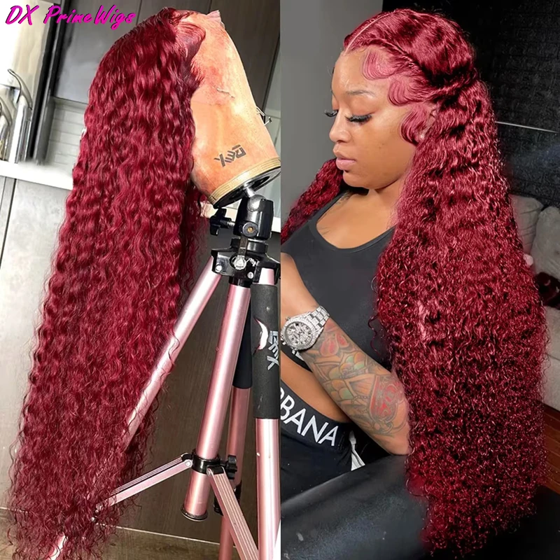 

200% Density Deep Wave 99J Burgundy 13x6 Lace Frontal Wigs Brazilian Human Hair Water Wave Curly 13x4 Lace Frontal Wigs Red Wine