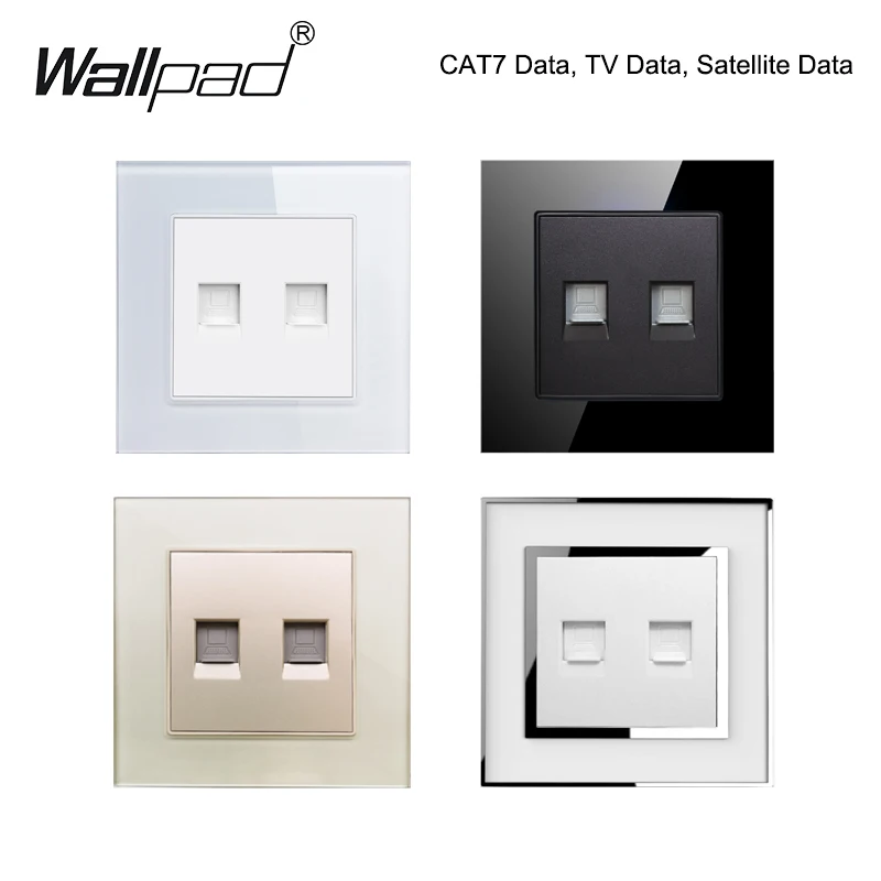 Millions Speed CAT7 Double Data Socket Wallpad White Black Gold Acrylic Glass Frame CAT 7 Dual Single Wall Data Internet Port