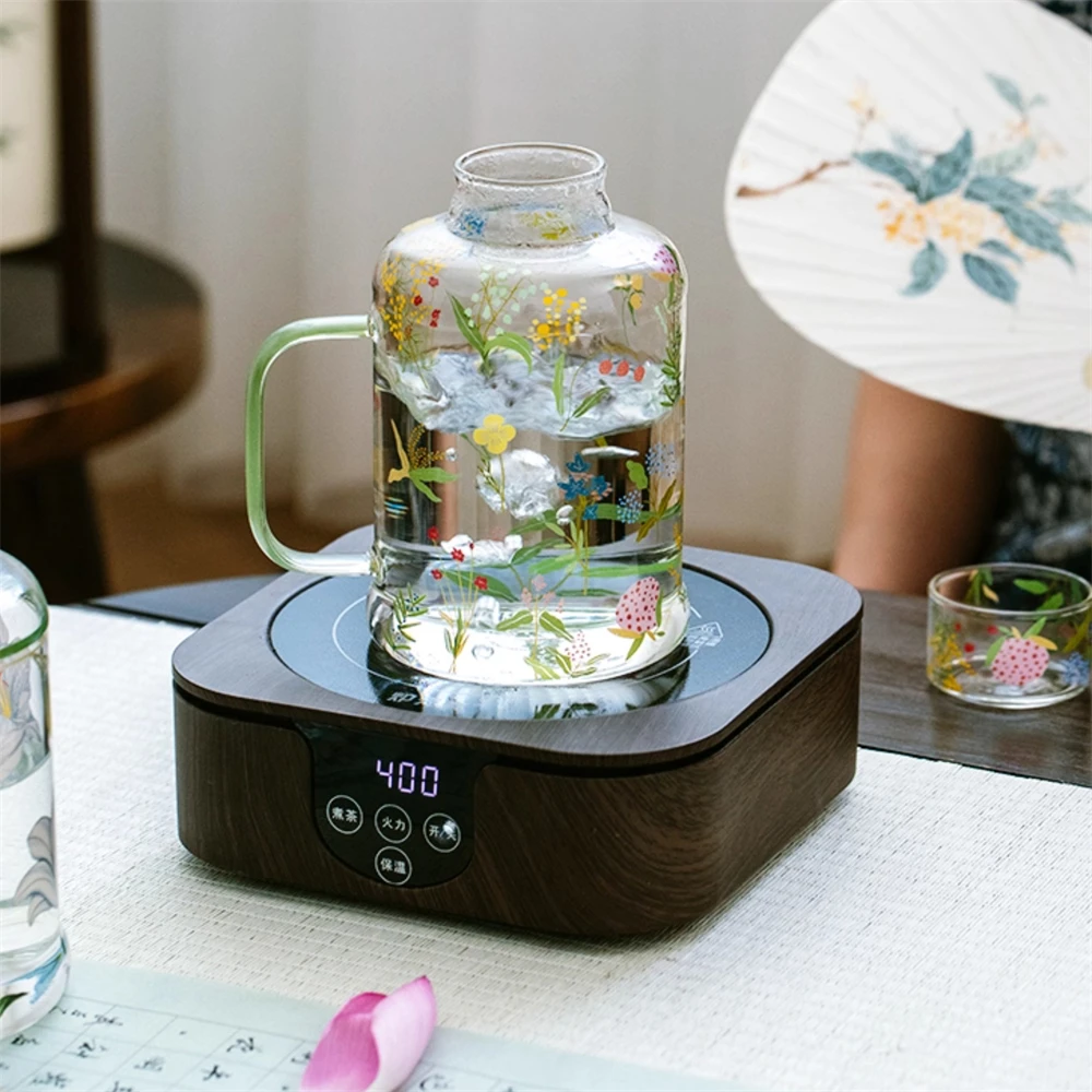 Household Glass Water Bottle Kitchen Supplies Large Capacity Water Bottle Cartoon Plants Printing With Handle Water Bottle 800ML