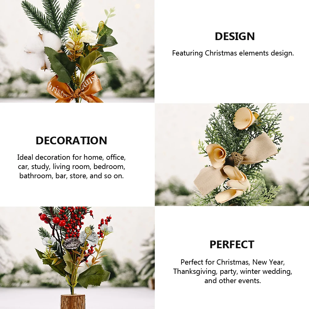 

3pcs Plastic Christmas Tree Mini Xmas Tree Desktop Decor For Home Office Party Pine Needle Cotton Design Wooden Base