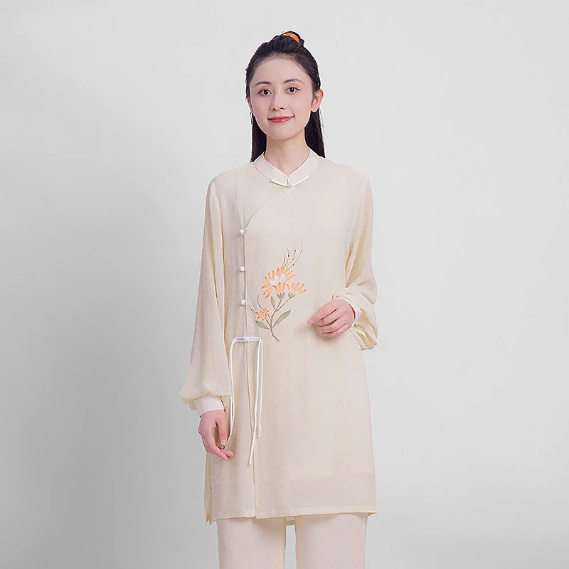 Women's Premium Tai Chi Uniform - Hand Painted Flowy Drapey Outfit for Summer Martial Arts Practice & Competition