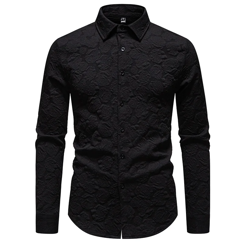

Spring New European Size Men's Fashion Trend Versatile Embossed Fabric Long-sleeved Shirt