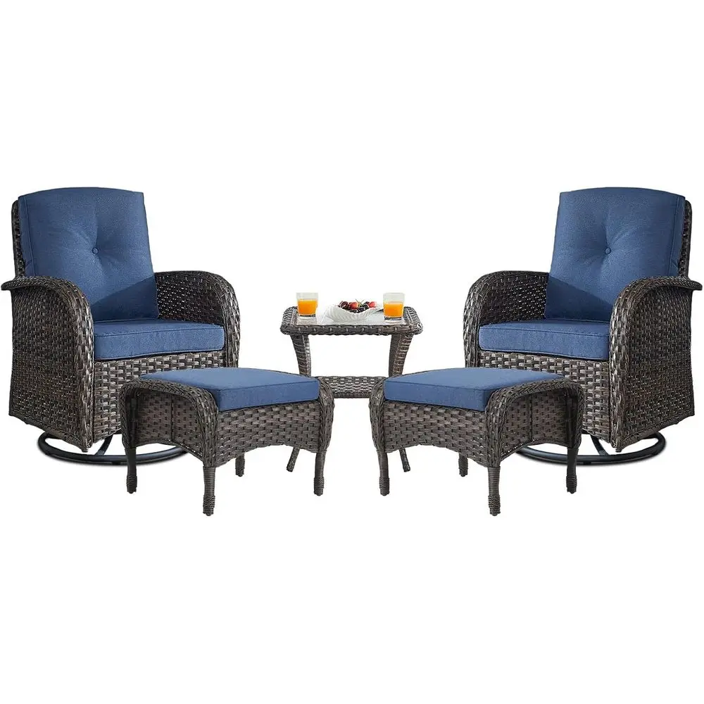 

Small Contion Sets Patio uniture - 5 Piece Outdoor Swivel Rocker Wicker urniture Sets with Ottomans Side Table Perect or Patio D