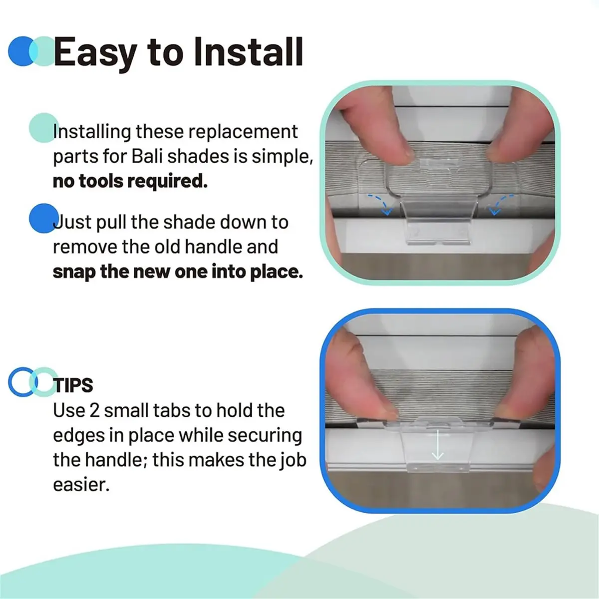 4Pcs Shade Lift Handles for Graber Cordless Mini Blinds and Cellular Shades Made After 2015, Clear Plastic Pulls