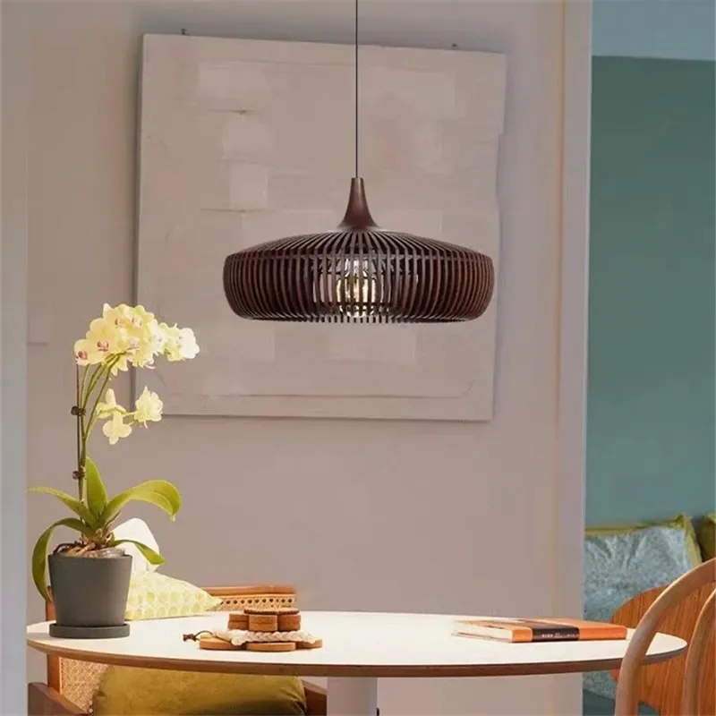 Denmark Designer Lamp Clava Dine Log Wood Pendant Lamp Birdcage for Dining Room Study Living Room Table Decoration Loft Lamp