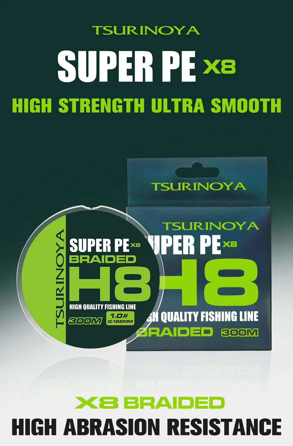 TSURINOYA 8 Stränge geflochtene PE-Angelschnur 300 m H8 16LB 22LB 25LB 30LB 40LB 45LB 50LB Long Casting Smooth 8 Weaves Tackle – Detail 3