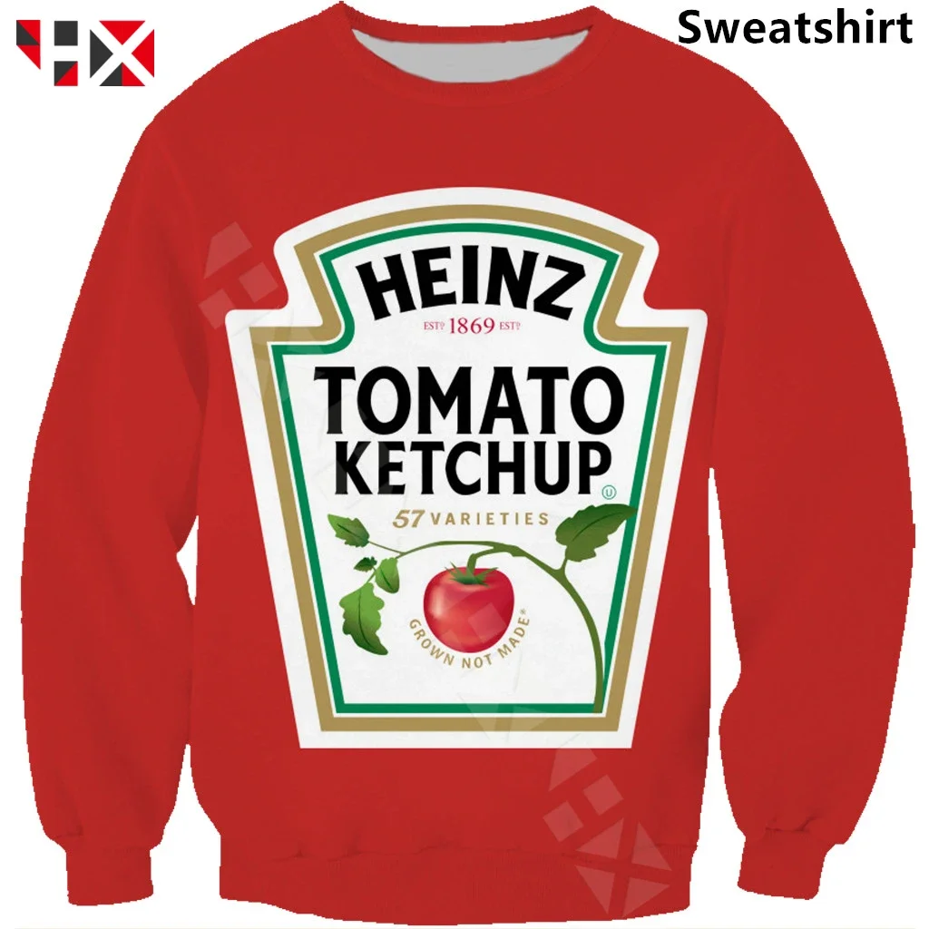 HX Hot Sale 3D Print Men Women Tomato Ketchup Hoodie Sweatshirt Unisex Harajuku Hip Hop Streetwear Tops