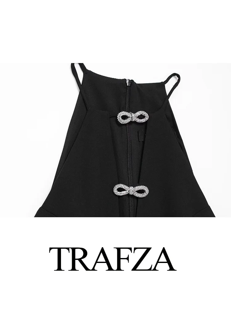 TRAFZA Women Fashion Dress Black O-Neck Sleeveless Hollow Out Bow Decorate Zipper Female Summer Sexy Slim Mini Dress TRAF