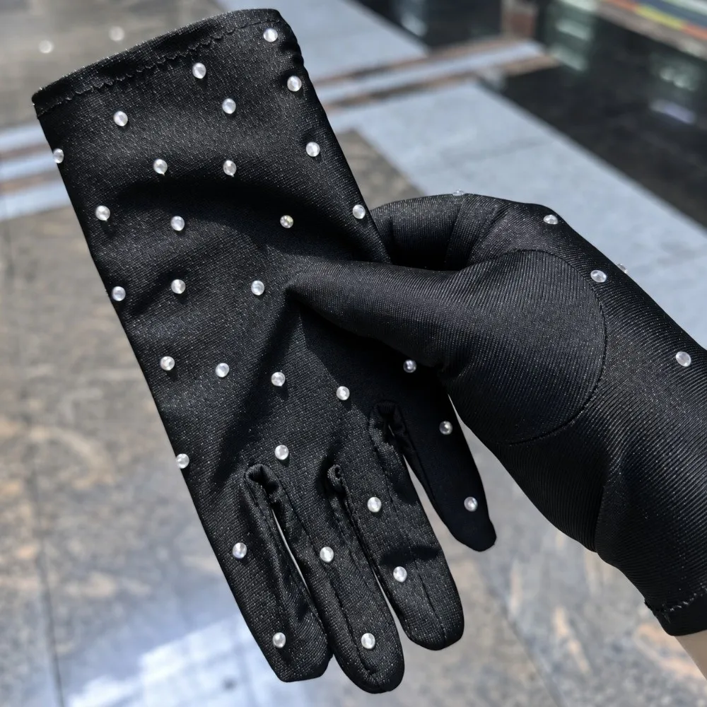 Shiny Washable Rhinestone Knitted Gloves Crystal Glitter Finish Keep Warm Five-fingered Gloves Fast Drying Wrist Gloves Cycling