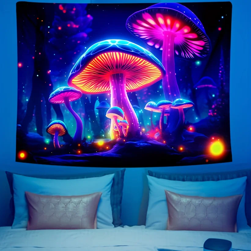VIKAMA Enchanted Glow-in-the-Dark Pilz-Wandteppich, ideal für Wohnzimmer-Sofa-Hintergrunddekoration, Schlafzimmer-Decoorom-Dekoration