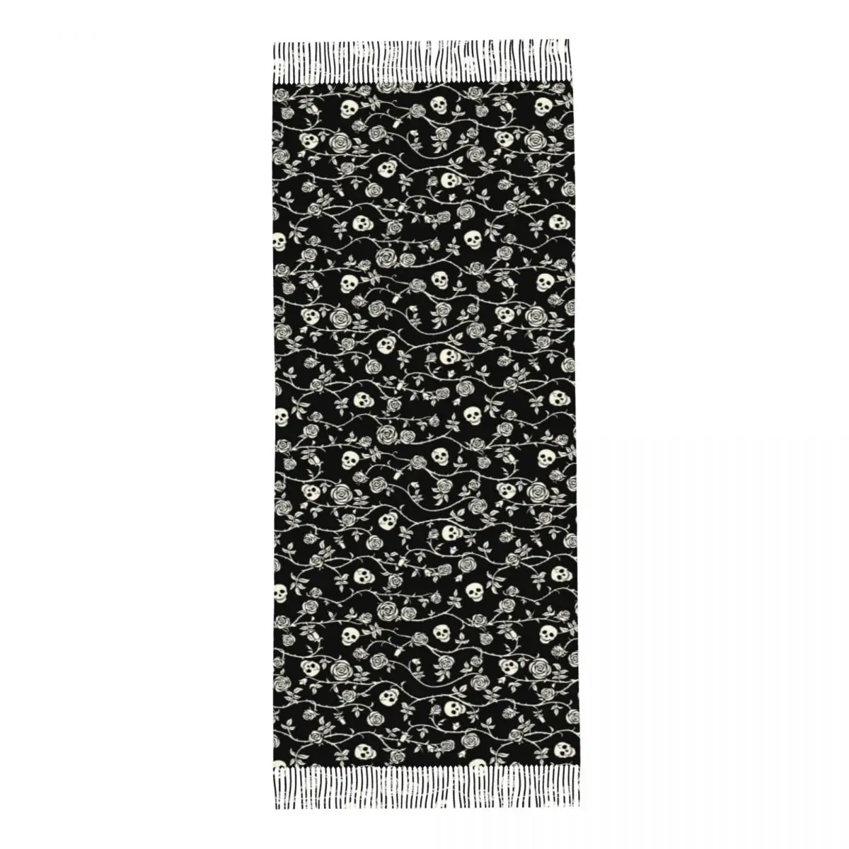 Custom Skull Floral Rose Thorn Gothic Scarf Wrap for Women Long Winter Fall Warm Tassel Shawl Unisex Scarves view 5