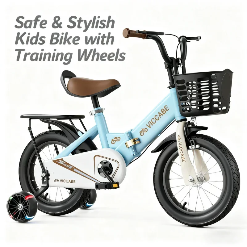 

Foldable Light Blue Children's Bicycle with Rear Seat for Girls And Boys 2-3 Years Old to 9 Years Old - Suitable for 12-18 Inch