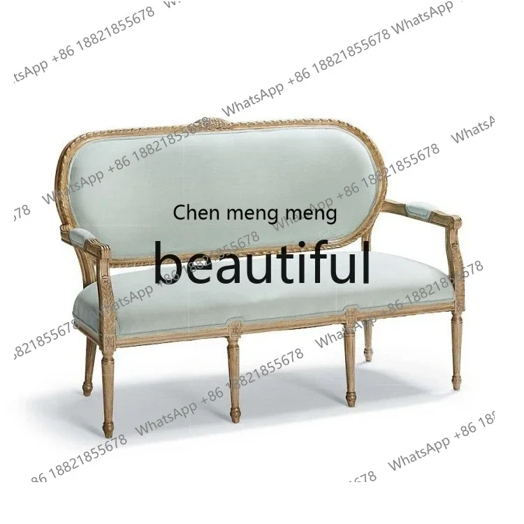 X  M132 Log double three solid wood sofa chair fabric, retro living room, furniture