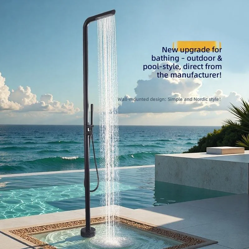 Shower Column Set Stainless Steel Brushed Finish Outdoor Floor Faucet Vertical Rain Soaking Ceramic Dual CE SASO UPC Certified