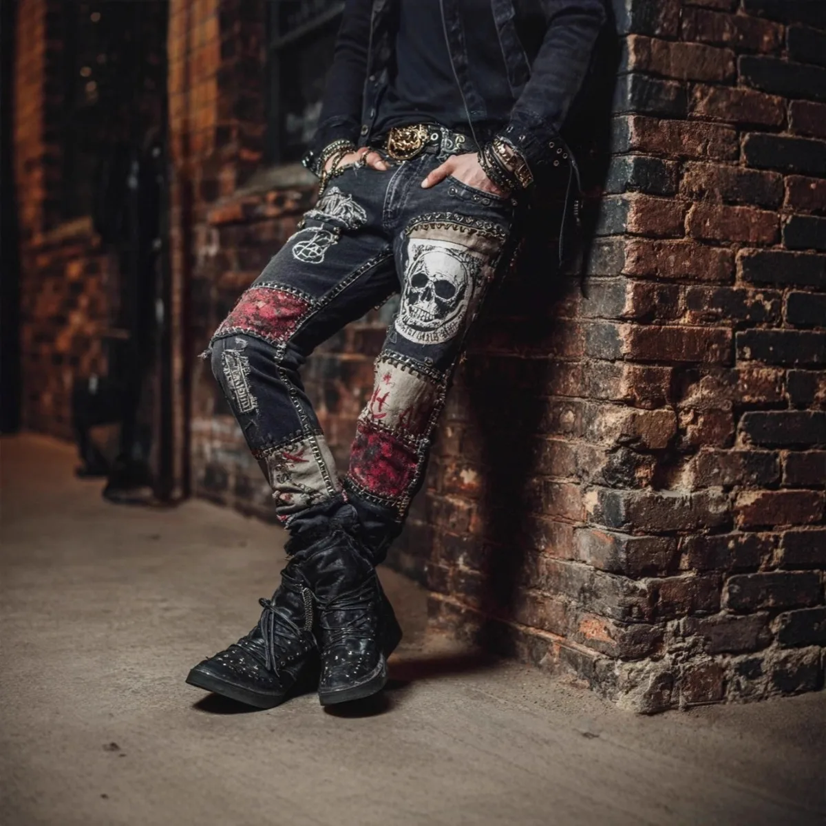 QINCHU Men's Cool And Fashionable Small Foot Simulation Jeans