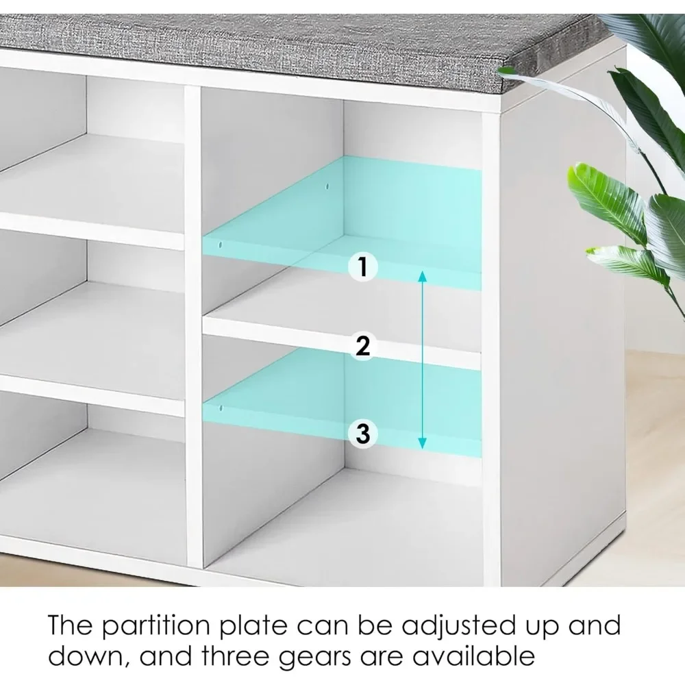 Shoe Bench Storage Bench Compartments with 3-Tier Shoe Rack Bench Adjustable Shelves Shoe Shelf for Living Room