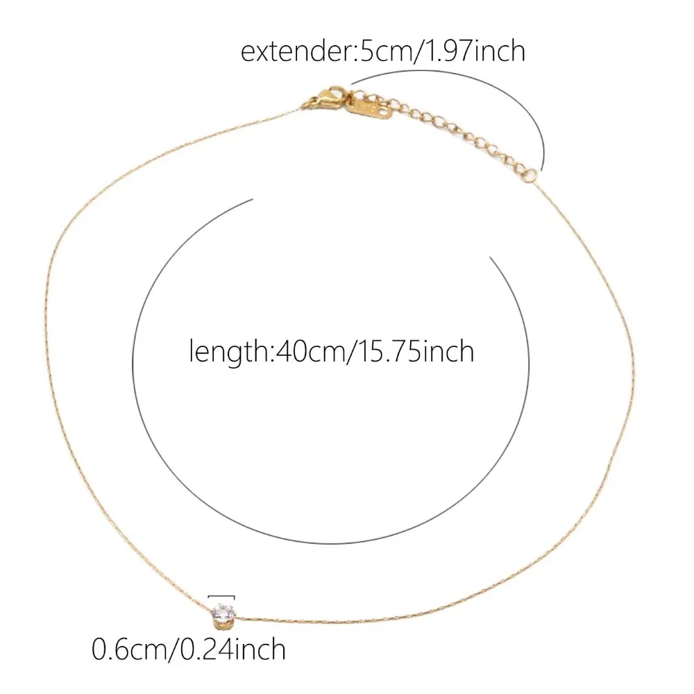 Stainless Steel Gold Plated Dainty Minimalist Zircon Charm Anti Tarnish Chain Round Clear Cz Stone Necklace for Women Jewelry image 4