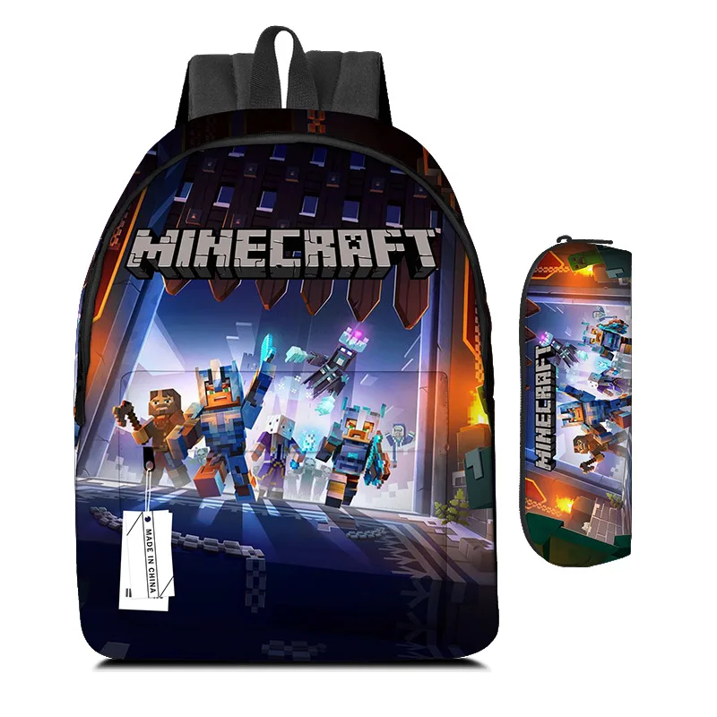 2pcs Game Minecraft Cartoon Large Capacity Backpack Student Portable Pencil Case Boys Girls School Supplies Stationery Mochila