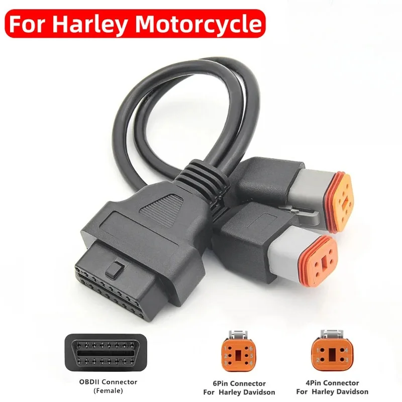 

4-контактный/6-контактный для Harley Davidson, 6-контактный на 16-контактный удлинительный кабель OBD2, диагностический инструмент для мотоцикла, разъем OBD2