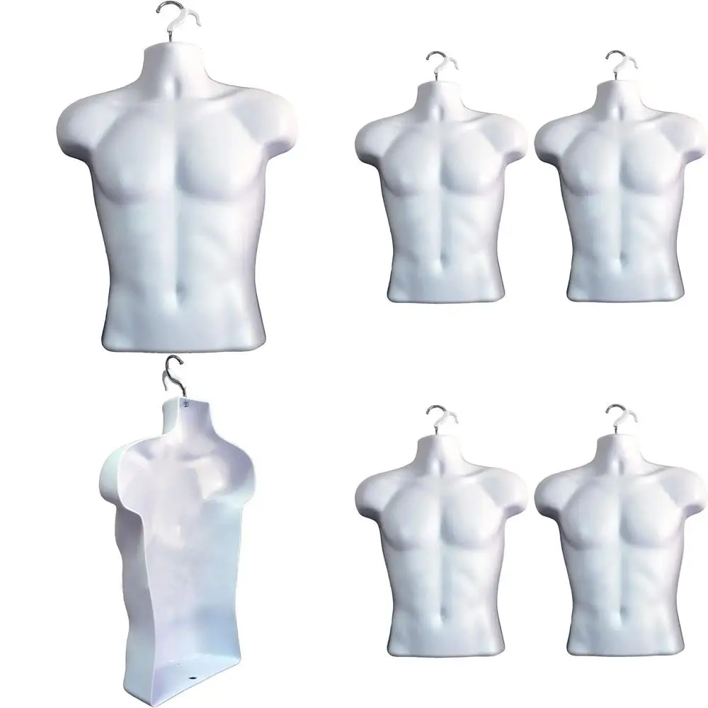

Adjustable White Male Mannequin with Hanging Hook, S-M Sizes, Rounded Waist Design