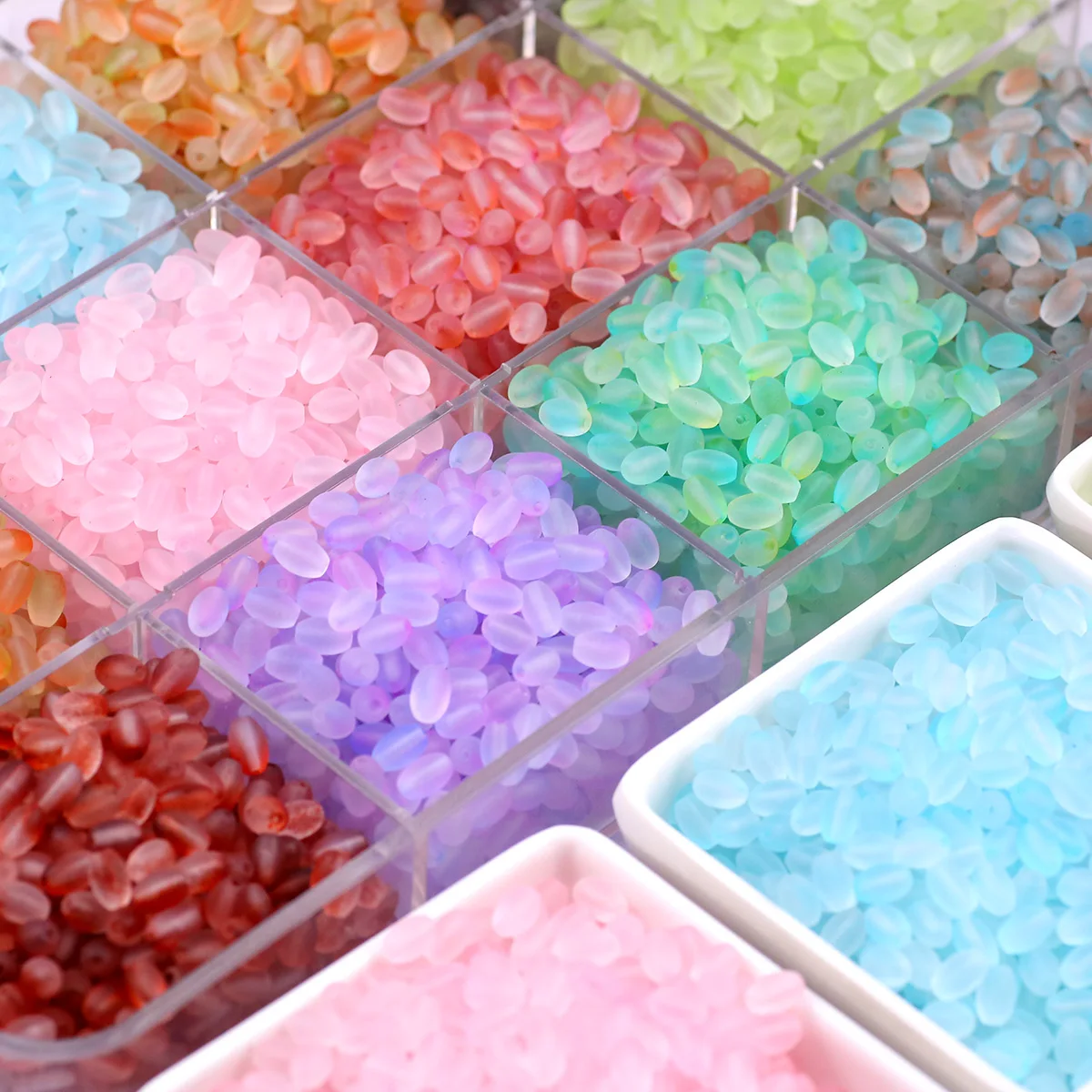5×7mm Matte Gradient Translucent Crystal Rice Bead Glass Spacer Loose Beads For Jewelry Making Bracelet DIY Earrings Accessories
