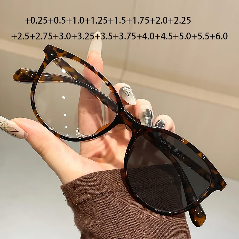 

Новые овальные женские фотохромные солнцезащитные очки для чтения, мужские очки по рецепту, легкие компьютерные очки +0,25 +0,75 +5,5 +6,0