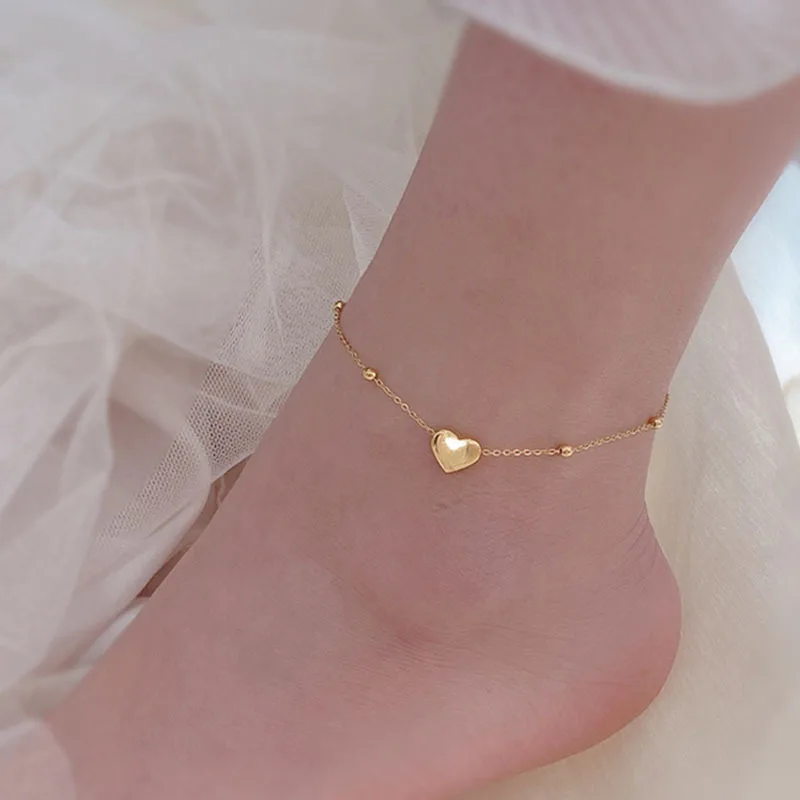 Golden heart-shaped women's love jewelrys set, fashionable and creative combination, including necklace, bracelet and ankle