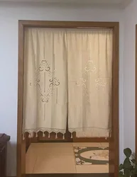Holes Free Handmade Pure Cotton Blackout Curtains, Crochet Hollow Out Beige Kitchen, Cabinet Curtain with Tassels, Rod Pocket