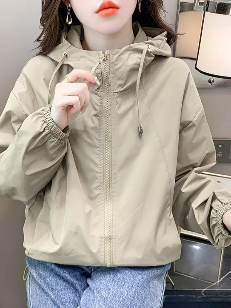 

Женское свободное пальто, весна-осень 2023, новинка Sle, повседневное универсальное пальто с капюшоном, корейская версия, длинное свечение на молнии