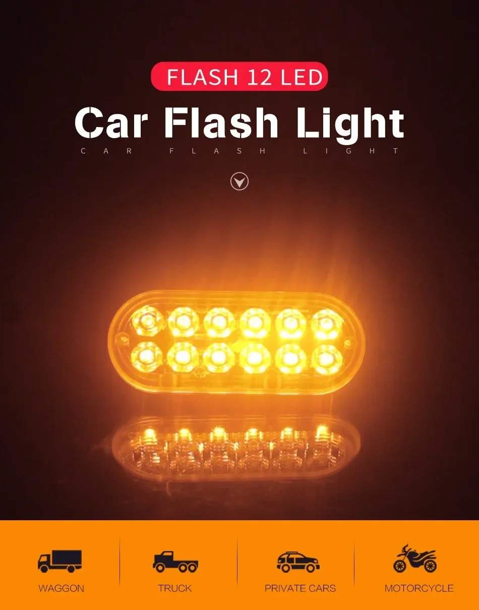 

1PCS DC 12-24V 36W 333mA Yellow 12LED Car Truck Urgent Always Bright Light Lamp High-intensity LED Optical Lenses Anti-collision