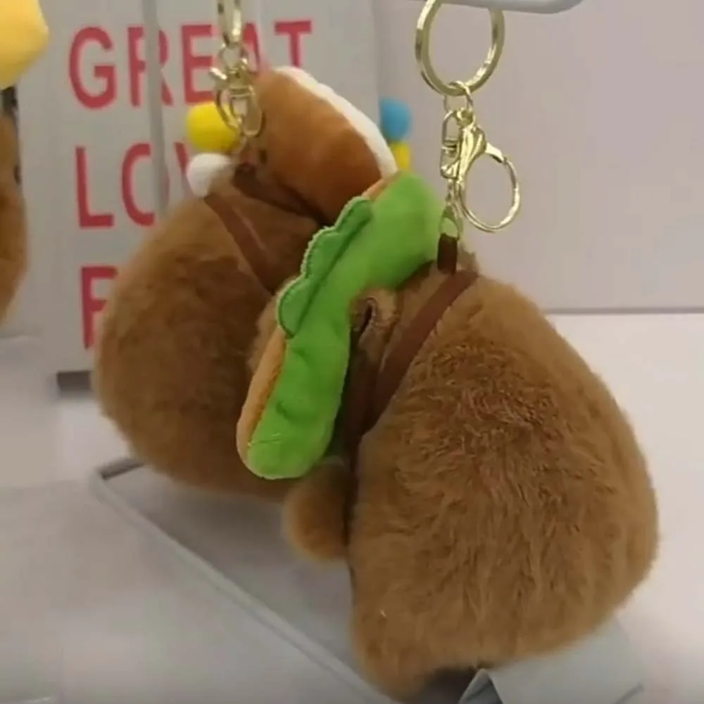 茶色の柔らかいベーキングカピバラキーホルダー、面白いパン、ドーナツ、動物ペンダント、毛皮のような漫画のぬいぐるみキーホルダー、女の子向け