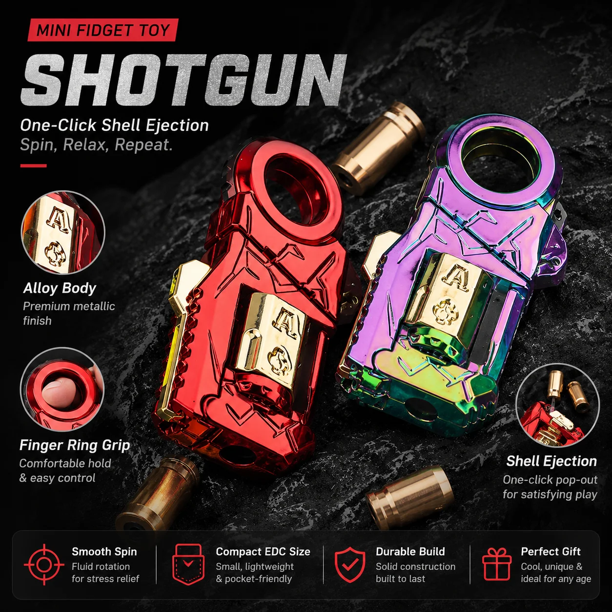 Alloy Mini Shell Ejecting Gun Fidget Toy Mechanical Hand Spinner Stress Relief Multiple Modes Toy Christmas Gift Boys