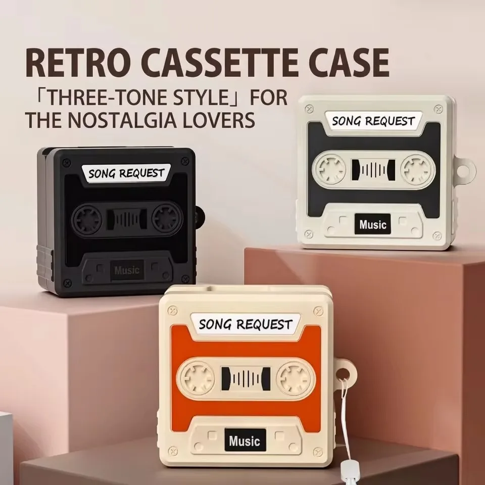 Retro-Kassetten-Kopfhörerhülle für Samsung Buds4 4Pro, Flüssigsilikon, 360° Vollschutz, Stoßfeste Abdeckung, Schwarz, Grau, Orange