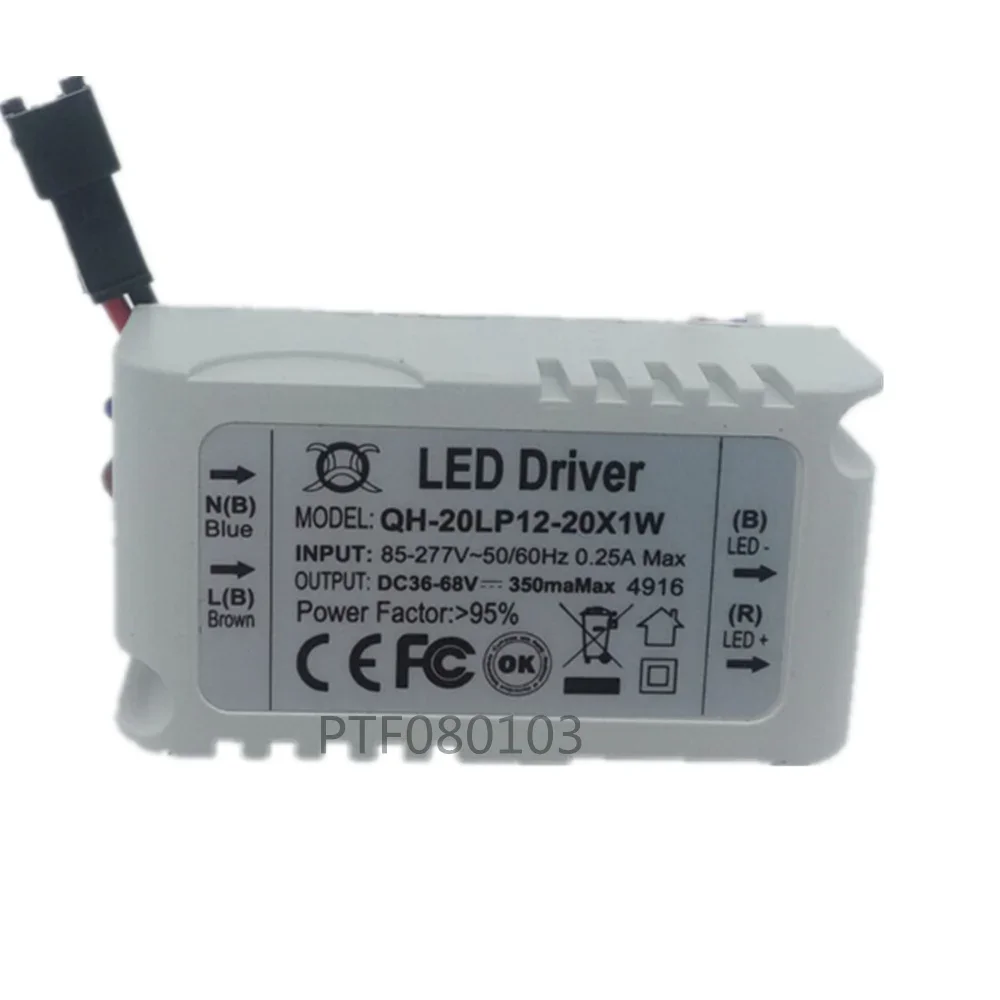 5 Pcs Isolation 20W AC85-277V LED Driver 12-20x1W 300mA DC36-68V LEDPowerSupply Constant Current Ceiling Lamp