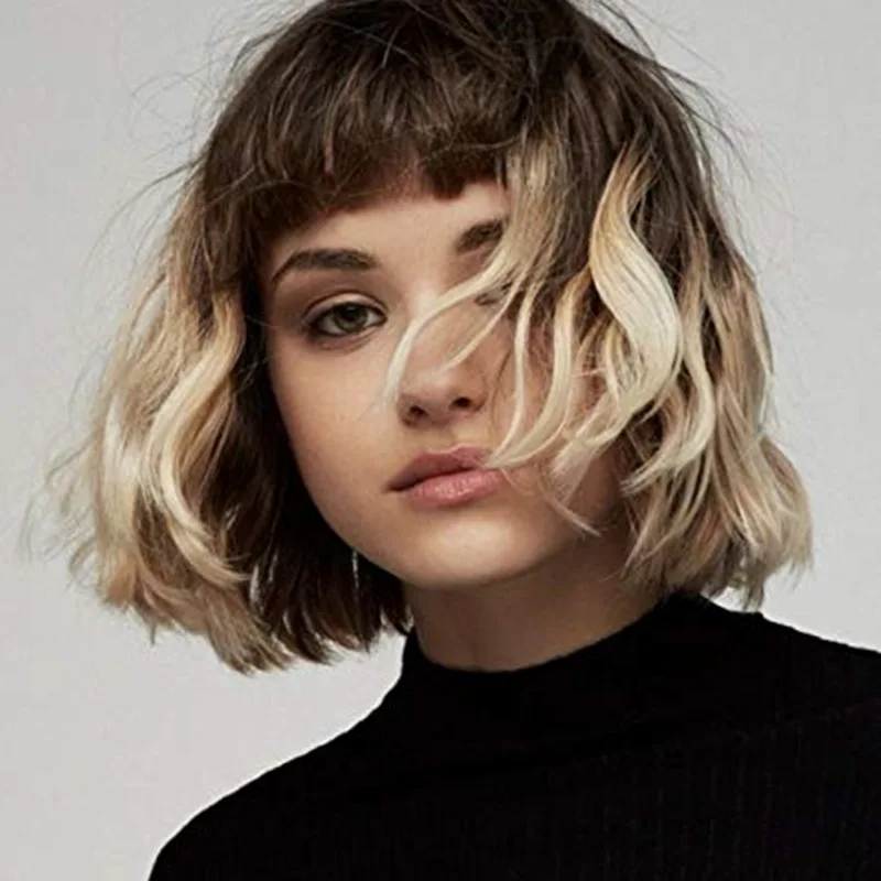 

OUCEY Synthetic Hair Women's Wigs 2024 New Style Wigs for Women Short Bob Wig with Bangs Natural Wavy Brown Blonde Wig