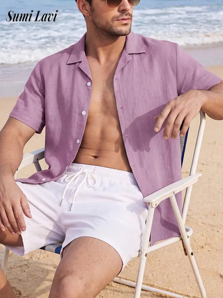 

Fashion Mens Solid Color Shirts Spring Summer New Casual Short Sleeve Buttoned Turn-down Collar Shirt Men Leisure Breathable Top