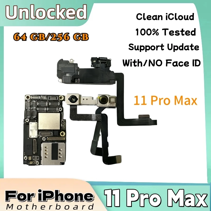 Placa base desbloqueada para iPhone 11 Pro Max, compatible con actualización de iOS, iCloud limpio, placa lógica para smartphone con/sin Face ID