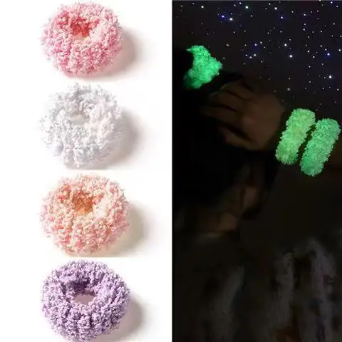 8Pcs/Lot Fluorescence High Elastic Plush Hair Band Pig Large Intestine Night Luminous Ring Styling Accessories HA1956