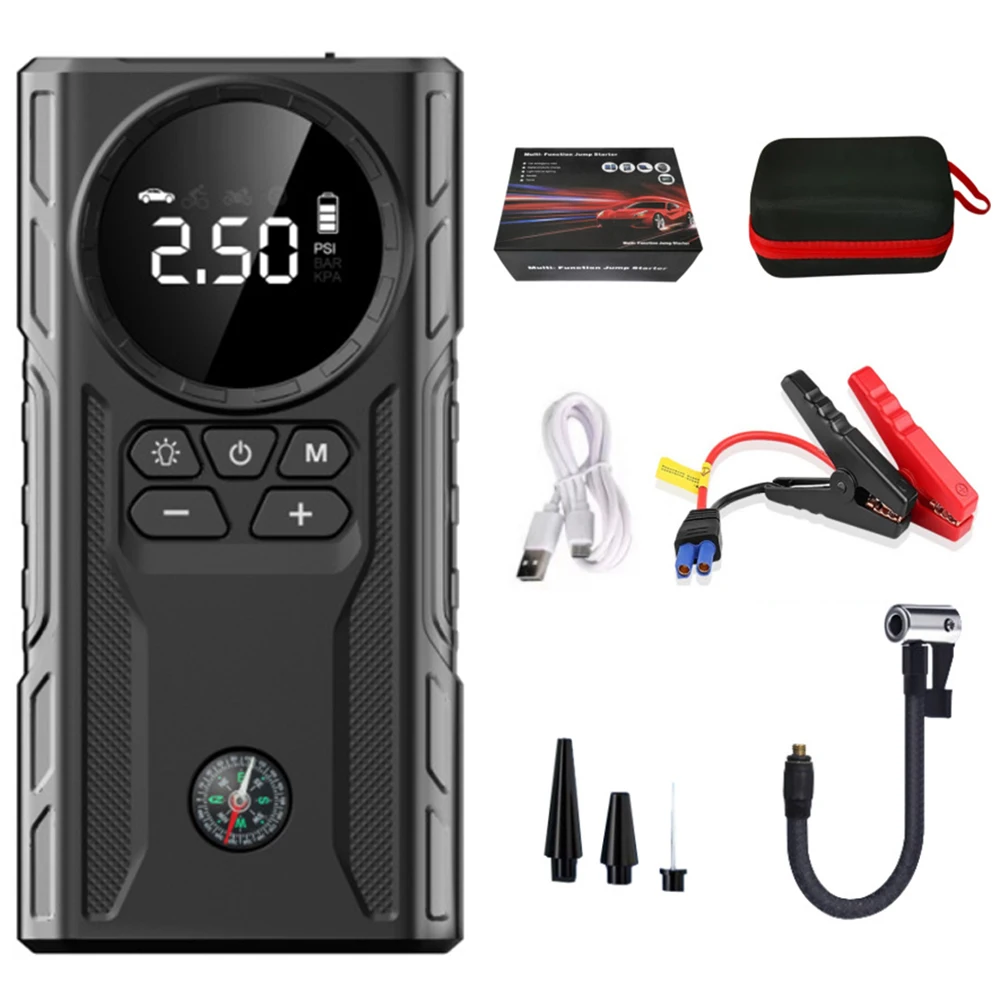 39800mAh Portable Car Inflator Pump with Light Jump Starter Bicycle Air Compressor Power Display Car Tire Inflator for Car Tires