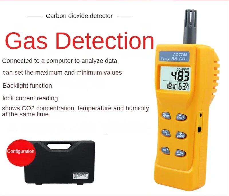 AZ-7755 CO2 detector humidity dew point temperature detection RH Temp CO2 tester AZ7755