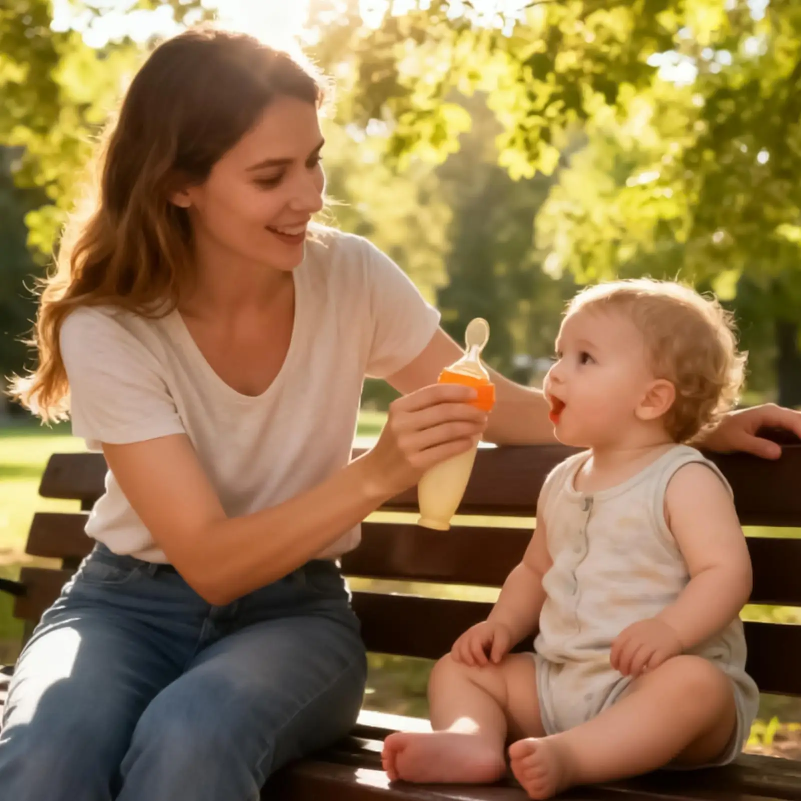 Baby Feeding Spoon Heat-Resistant Squeeze Dispenser With Standing Base Squeeze Feeding Spoons With Suction Cup For Cereal Puree