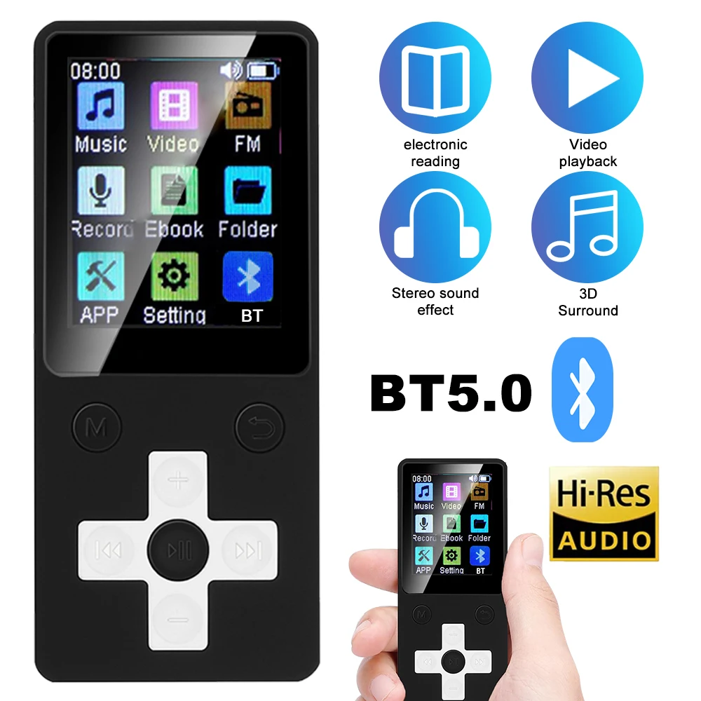 Mini MP3 Player Bluetooth-compatible Speaker 8/16/32/64/128GB HiFi Music Speaker Portable Walkman with radio FM recording E-book