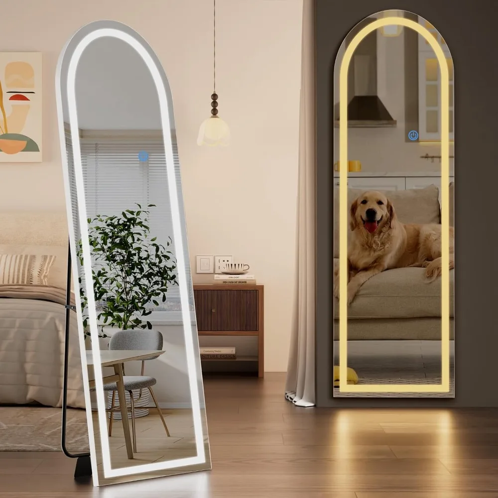 

LED Arched Full Length Mirror, 56 Lx 20"W Full Length Mirror with Lights, Lighted Floor Mirrors with Stand, Full Body Mirrors