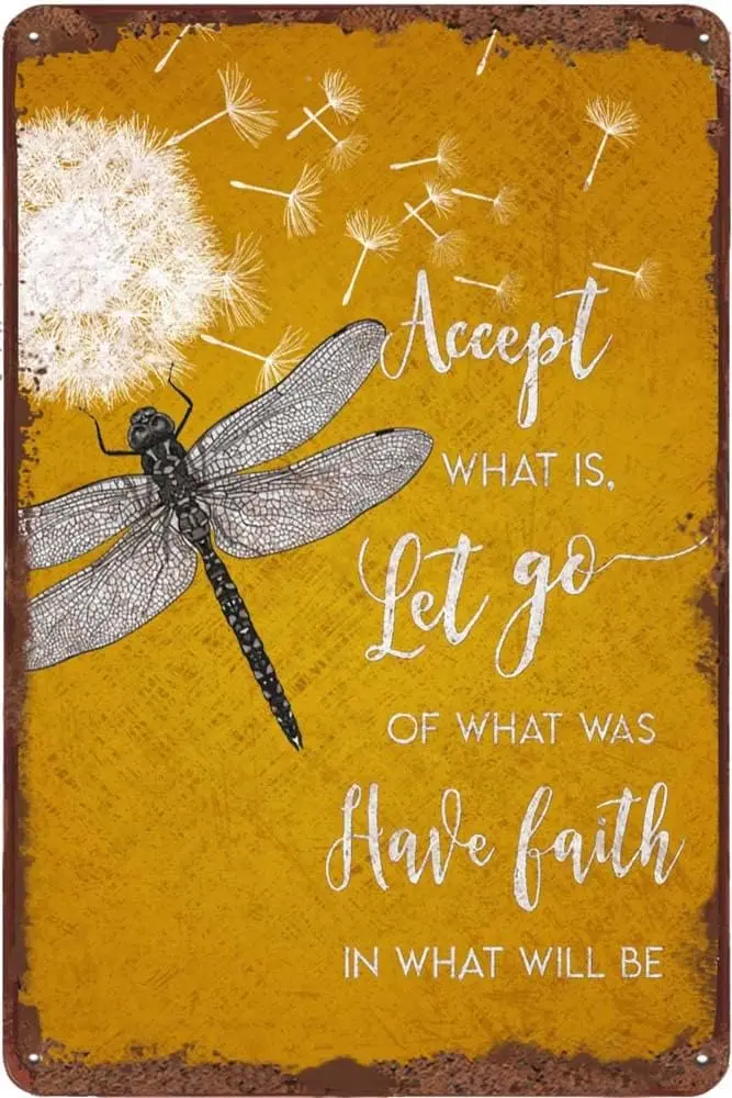 Vintage Metal Sign Accept What is Let Go of What was Have Faith in What Will Be - Dandelion and Dragonfly Tin Sign Vintage Home