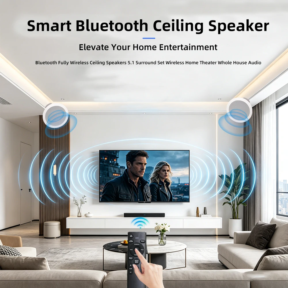 BLE + Wireless Dual Mode for V5.2 Ceiling Speaker 30-80W Output Remote Control with App Support for Home Theater