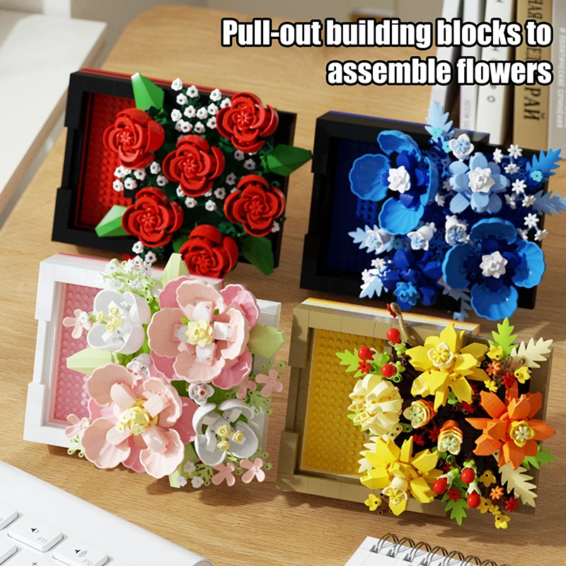

New Flower Display Stand Miniature Building Blocks Succulent Plants Mini 3D Diamond Model Brick Toy Children's Desk Decoration