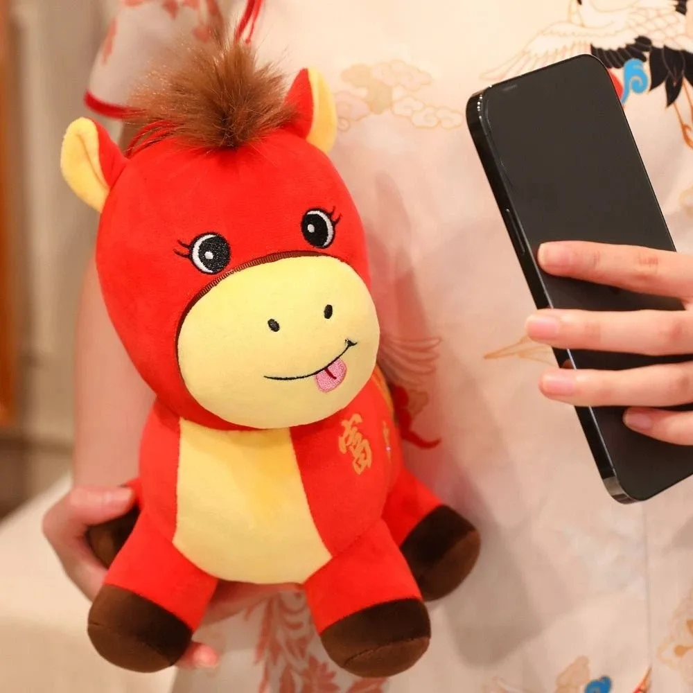 

Chinese Style Horse Mascot Stuffed Animal PP Cotton Fluffy Horse Stuffed Animal Comfortable Collection Chinese Horse