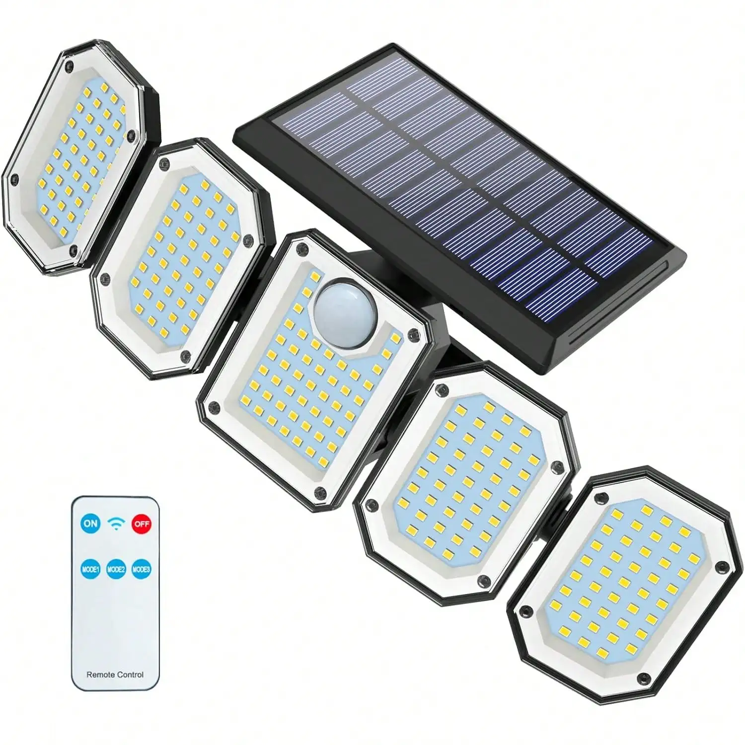 

Solar Light Outdoor 300 LED Wireless Motion Sensor Light, Security Light With Remote Control, 5 Rotatable Heads, 300 LEDs, 360° Wide Angle Illumination, 7000K, Security LED Floodlight For Patio Gardens