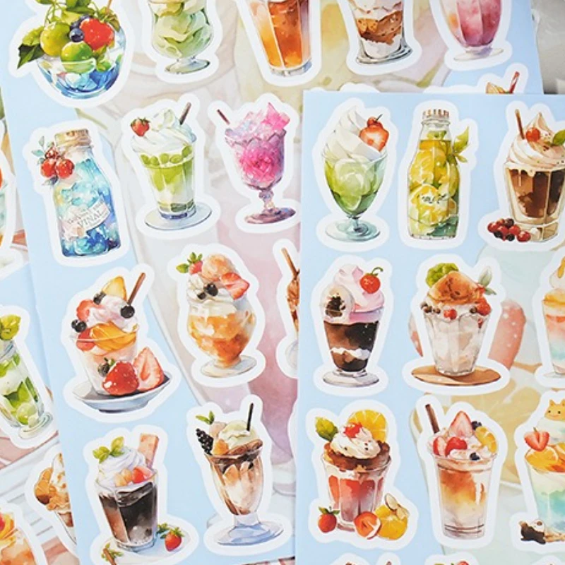 100Pcs Fruit Bread Dessert Sticker Retro Style Food Paster Scrapbooking Journal Decoration Mobile Phone Case Notebook DIY Decals